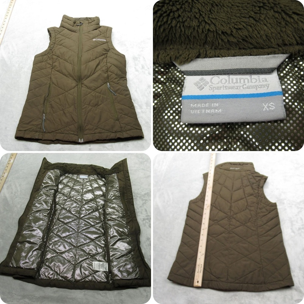 Columbia Vest Womens XS Green Omni Heat Lightweight Full Zip Quilted Puffer